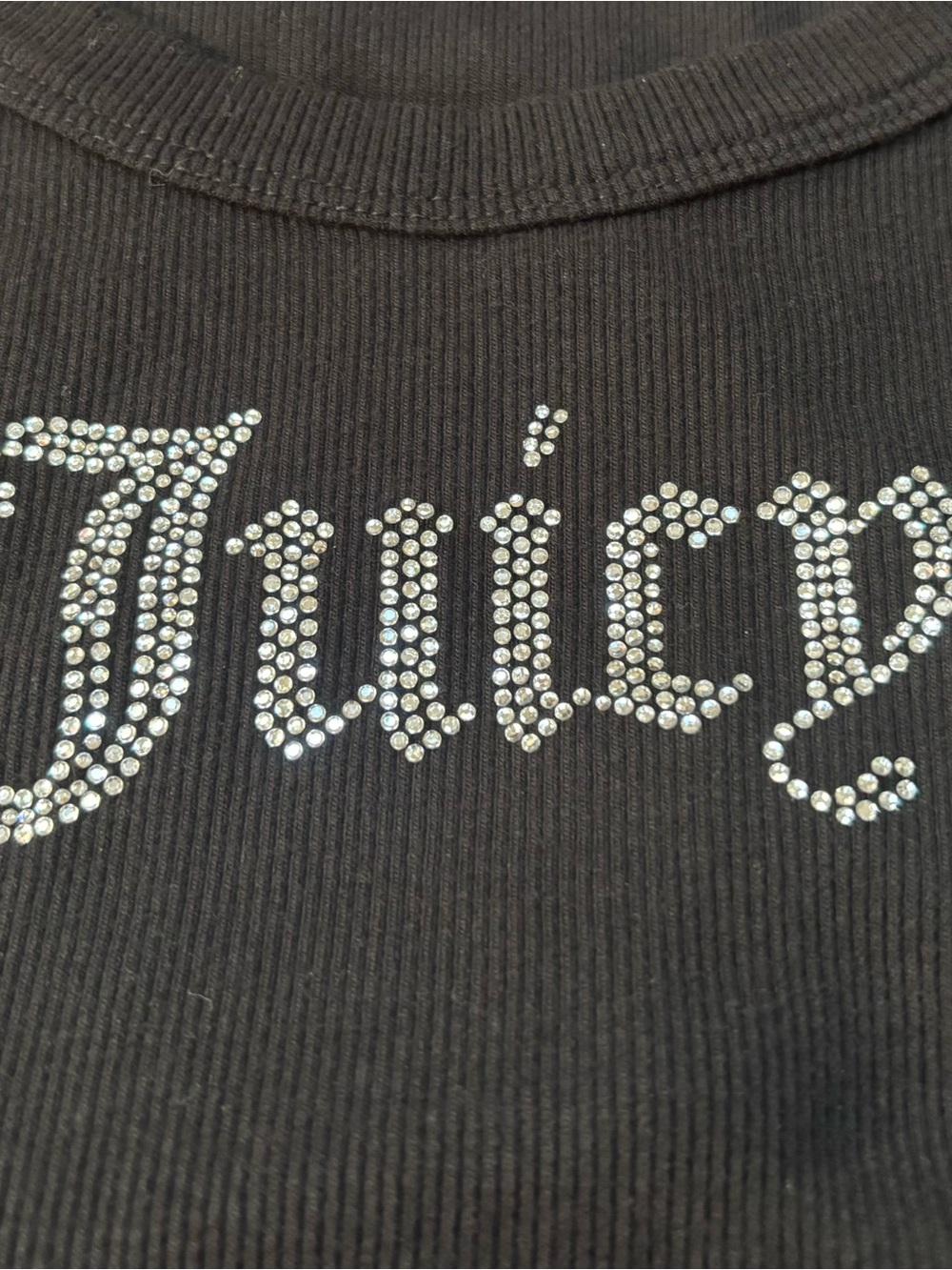 Juicy Couture Black Crystal 'Juicy' Logo Ribbed Baby tee - Picture 2 of 4